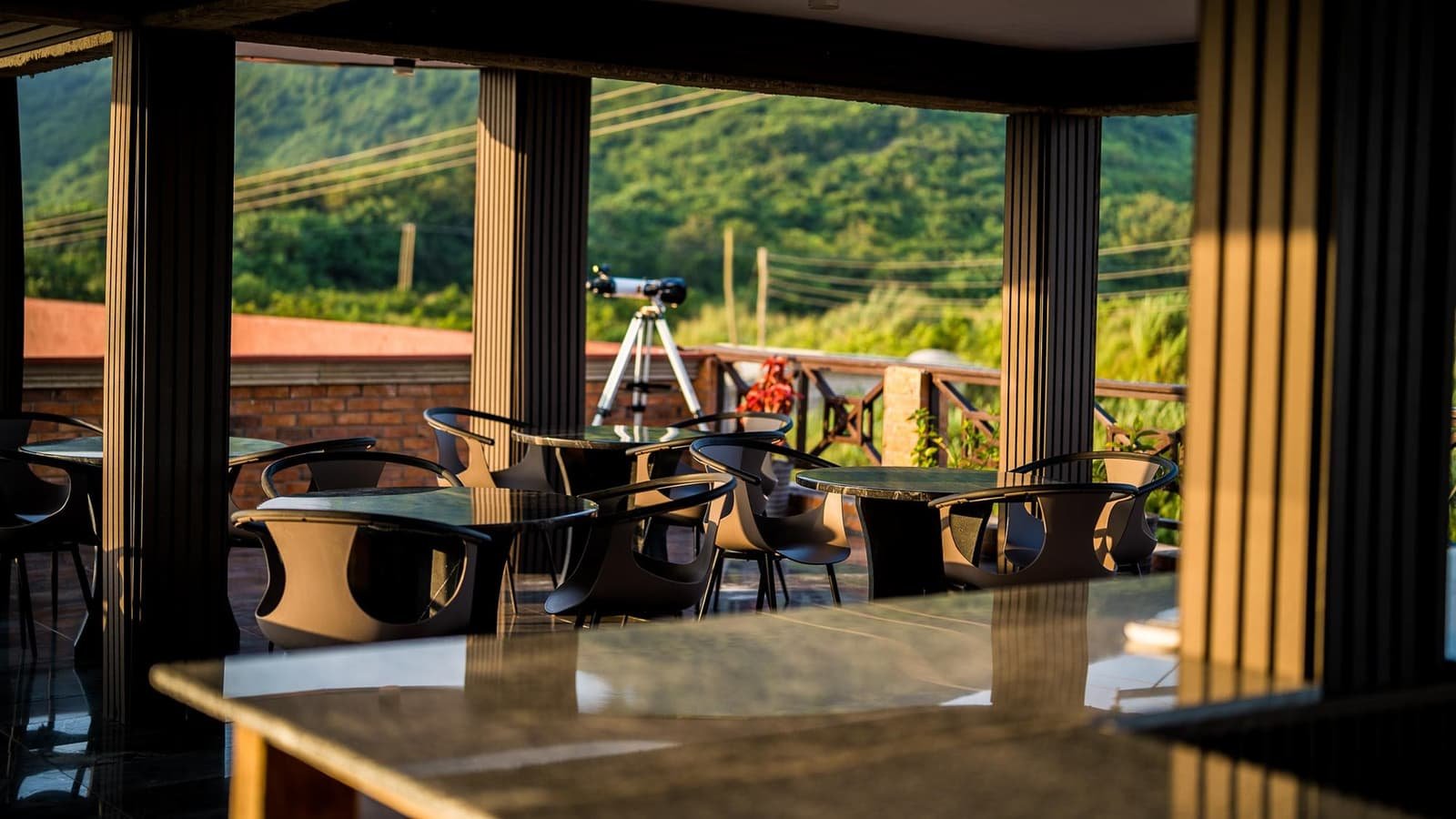 The Ejesimanko hills seen from the rooftop lounge