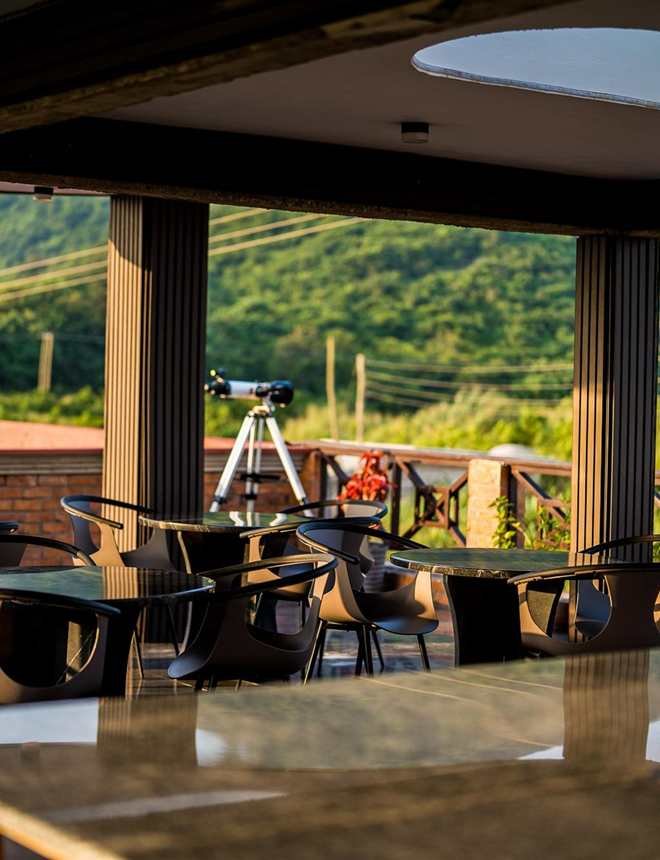 The Ejesimanko hills, seen from the rooftop lounge