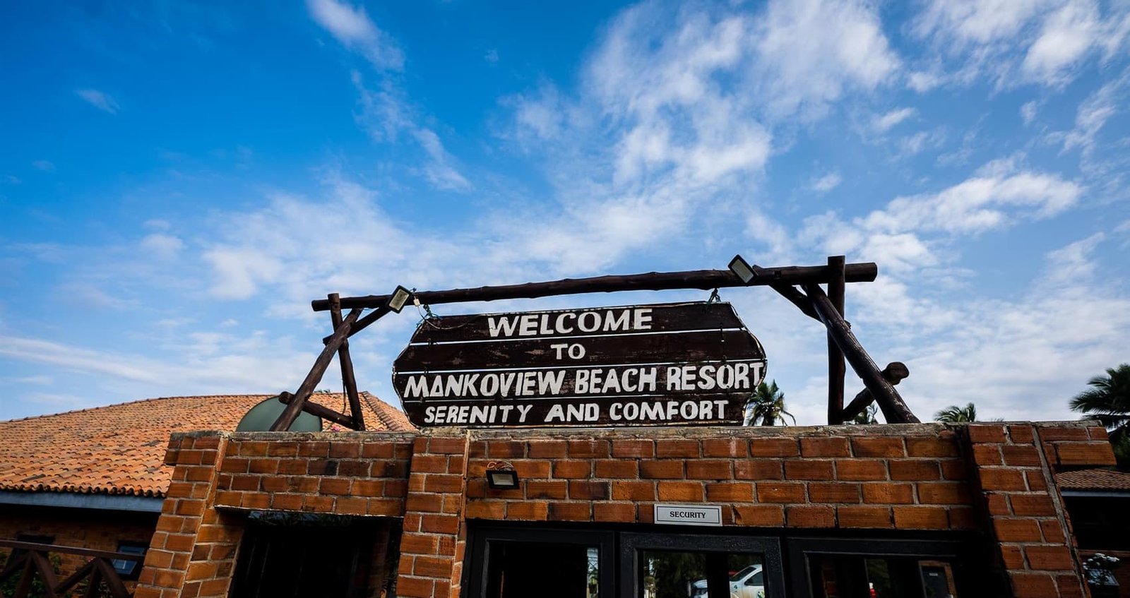 The Mankoview Beach Resort sign at the entrance
